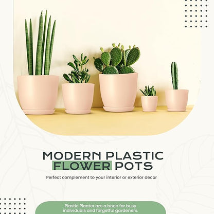 Utopia Home - Plant Pots Indoor with Drainage - 7/6.6/6/5.3/4.8 Inches Home Decor Flower Pots - Plastic Planters for Indoor Plants, Cactus, Succulents Pot (Pink, Pack of 10)
