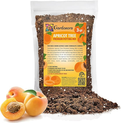 GARDENERA Premium Apricot Potting Soil Mix - Perfect Balance of Nutrients, Drainage, and Aeration for Thriving Apricot Trees - 3 QUARTS