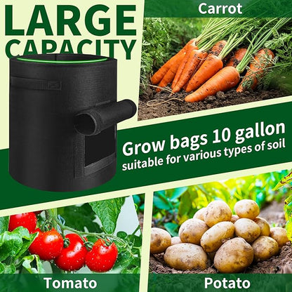 2 Pack 10 Gallon Grow Bags for Growing Potatoes,Plant Grow Bags for Vegetables,Potato Grow Bags with Flap(Black)