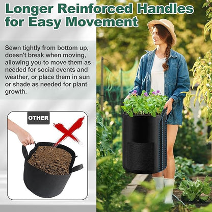 Lezmarket 5 Pack 10 Gallon Potato Grow Bags, Nonwoven Fabric Garden Planters with Reinforced Handle, Large Pots for Potato, Vegetable and Outdoor Plants