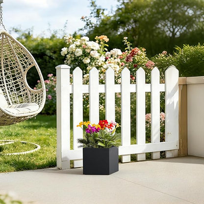 Kante 10 Inch Square Concrete Planter for Outdoor Indoor Home Patio Garden, Large Plant Pot with Drainage Hole and Rubber Plug, Black