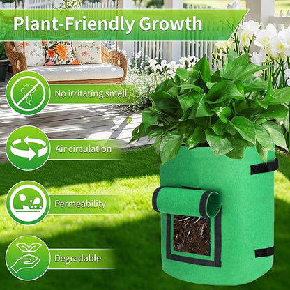 KONGDY 5 Pack 10 Gallon Potato Grow Bags, Heavy Duty Thick Aeration Nonwoven Fabric Pots with Handles, Colorful Plant Grow Bags for Outdoor Garden Potato, Tomato and Vegetables
