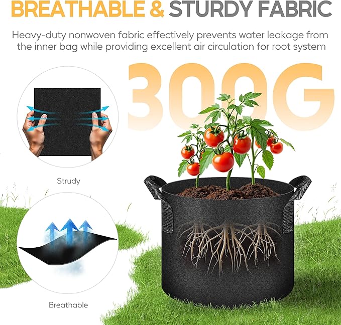 YSSOA 10-Pack Fabric Grow Bags 3 Gallon with Pruner, 300G Thickened Nonwoven Plant Growing Pots with Handles, Planting Bags for Vegetables, Black