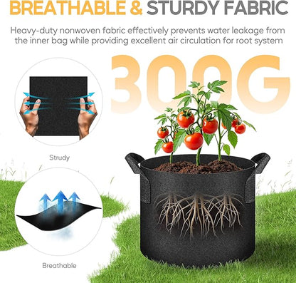 YSSOA 10-Pack Fabric Grow Bags 3 Gallon with Pruner, 300G Thickened Nonwoven Plant Growing Pots with Handles, Planting Bags for Vegetables, Black