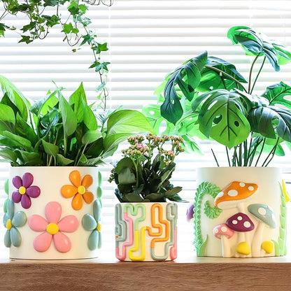 GUGUGO 8 Inch Pastel Flowers Planters, Cute Unique Rainbow Planter with Drainage, Colorful Vintage Retro Flower Plant pots for Indoor & Outdoor Plants, Eclectic Funny Room Decor Aesthetic