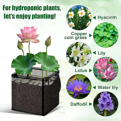 Aquatic Planting Bags with Handles,7.8" Aquatic Pond Planter for Pond, Square Grow Bags, Durable Breathe Reusable Fabric Plant Bags for Aquatic Plants, Potato, Carrot, Flower (1 Gallon) (4pcs)