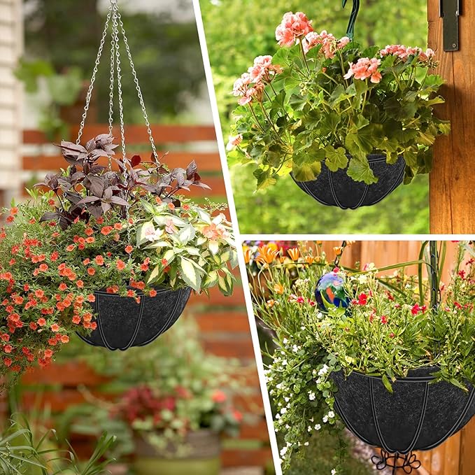 Riare 2 Pack 14 Inch Round Fabric Planter Basket Liner- Hanging Basket Liners Replacement Coco Fiber Liner Alternative for Hanging Basket Flowers (Prevent Birds from Nesting)