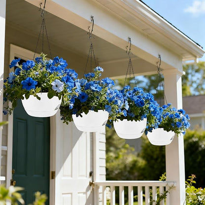 Set of 4-8 Inch Self Watering Hanging Planters for Indoor Outdoor，Hanging Plant Pots with Drainage & Removable Tray, Hanging Pots Holder for Ivy, Pothos, Ferns, Balcony & Patio, White