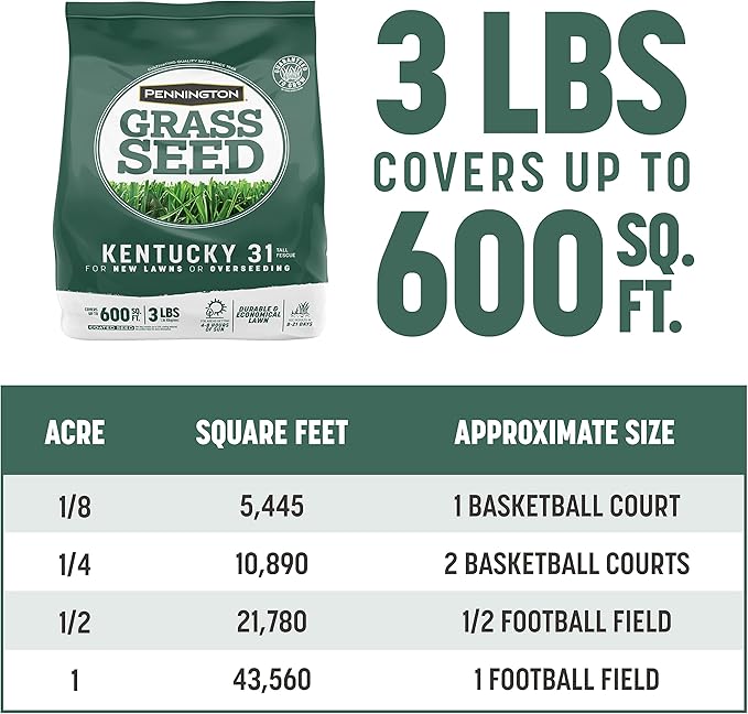 Pennington Kentucky 31 Tall Fescue Penkoted Grass Seed 3 lb,(Pack of 8)