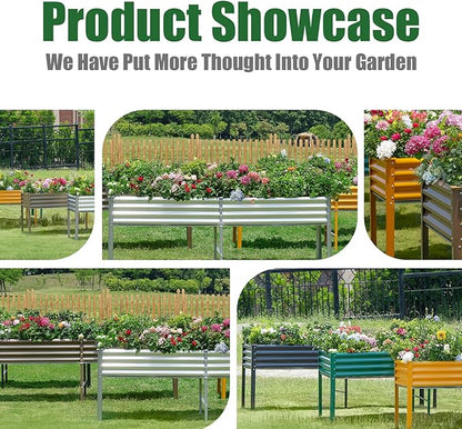 Land Guard Galvanized Raised Garden Bed with Legs, 96×24×32in Raised Garden Beds Outdoor with Drainage Holes, Planter Boxes Outdoor for Backyard, Patio, Balcony, 1200lb Capacity, Green