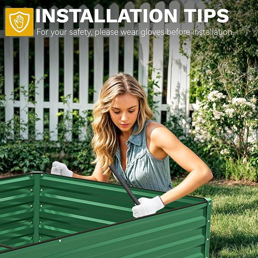 DWVO 8 x 4 x 2 FT Raised Garden Bed Kit, Outdoor Galvanized Flower Bed with Safety Rubber and Gloves, Large Metal Planter Box for Vegetables, Flowers, Herbs, Fruits, Green