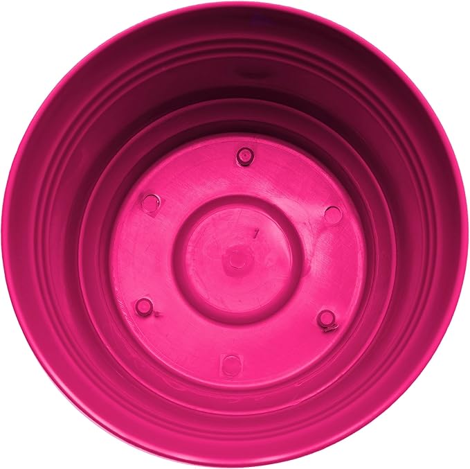 Bloem Saturn 5" Fuchsia Round Resin Planter Pot with Snap-in Saucer for Indoor and Outdoor Gardening