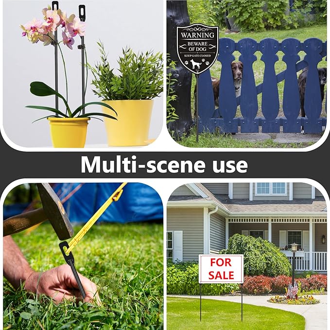2-Pack Yard Sign Stakes Metal for Ground 16.5" Long 0.3" Thick, Plant Support Stakes for Indoor & Outdoor Plants, Sign Poles Stakes, Tent Stakes for Outdoor Camping, Easy to Install - Black