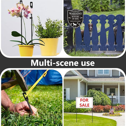 2-Pack Yard Sign Stakes Metal for Ground 16.5" Long 0.3" Thick, Plant Support Stakes for Indoor & Outdoor Plants, Sign Poles Stakes, Tent Stakes for Outdoor Camping, Easy to Install - Black
