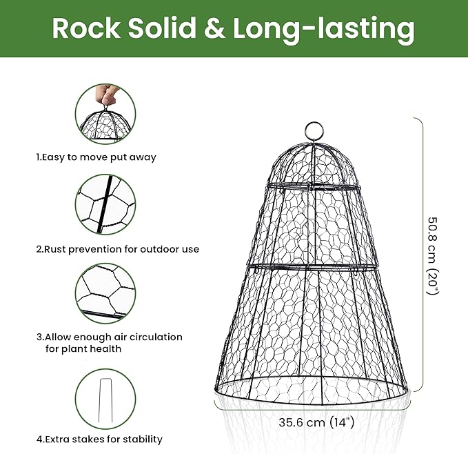 Easy-Snap Open Design Chicken Wire Cloche (6-Pack) - Adjustable Garden Plant Protectors from Birds & Animals for Large Plants & Flowers, 14" Dx20 H (M)