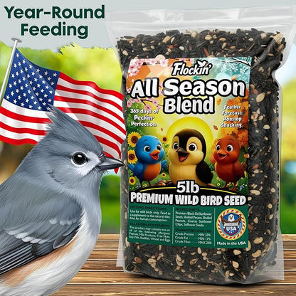 Year-Round Bird Food for Outside Wild Birds - Premium Bird Feed with Sunflower Seeds, Chips & Peanuts - Bird Seeds for Outside Wild Birds - Attracts Various Songbirds - No Fillers - USA Made (5LBS)