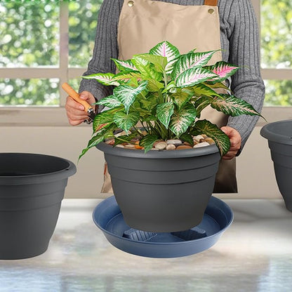 4 Pack Plant Saucer 14 inch, Plastic Plant Saucers for Indoors, Raised Middle Plant Trays for Pots, Water Tray for Plants, Plant Stand Water Catcher Tray, Pot Saucers for Plants