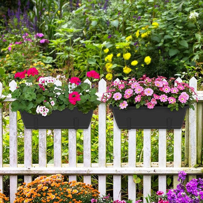 CADUKE Railing Planter Boxes 2 Pack 17 Inch Window Boxes Black Rectangle Railing Flower Box with Adjustable Bracket Window Deck Hanging Planters Boxes for Outdoor Patio