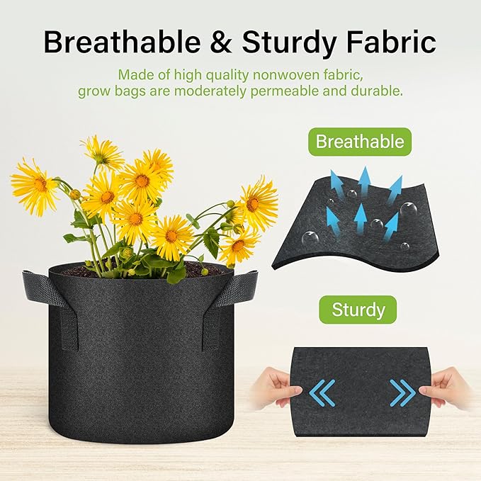 HealSmart Plant Grow Bags 2 Gallon, Tomoato Planter Pots 10-Pack with Handles, Aeration Nonwoven Fabric, Heavy Duty Gardening Planter for Vegetable, Herbs and Flowers, Black 2024 Version