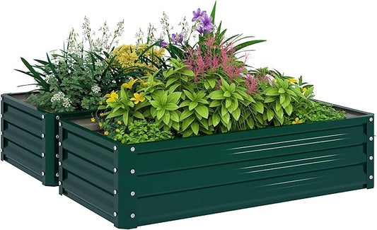 Outsunny Galvanized Raised Garden Bed, 4' x 2' x 1' Metal Planter Box, for Growing Vegetables, Flowers, Herbs, Succulents, Green