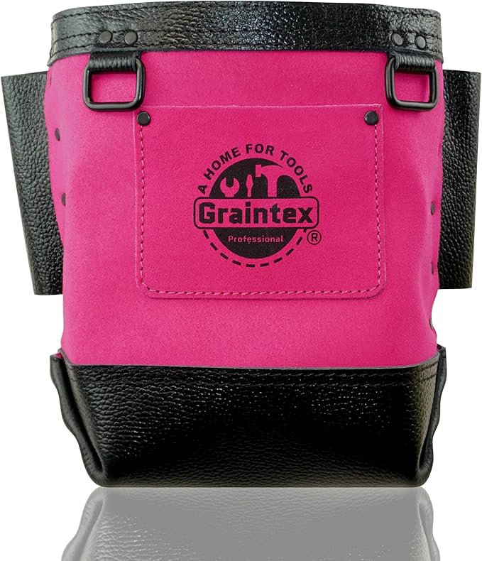 Graintex Nut & Bolt Bag, Pink Color Premium Quality Suede Leather Tool Bag, Tool Belt for Ironworker Tools, Bull Pin Loops, Ideal for Heavy-Duty Use, Bolt Bags for Construction Professionals - SB8058