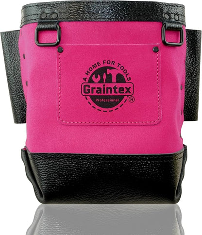 Graintex Nut & Bolt Bag, Pink Color Premium Quality Suede Leather Tool Bag, Tool Belt for Ironworker Tools, Bull Pin Loops, Ideal for Heavy-Duty Use, Bolt Bags for Construction Professionals - SB8058