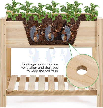Yaheetech 34x18x30in Horticulture Raised Garden Bed 2pcs Planter Box with Legs & Storage Shelf Wooden Elevated Vegetable Growing Bed for Flower/Herb/Patio/Balcony, Natural Wood