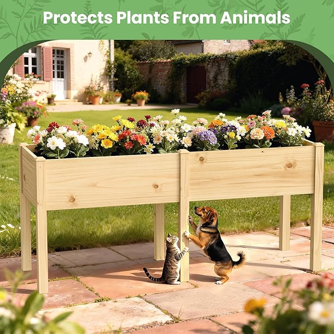 DoCred Raised Garden Bed, 70.9" x 22.8" x 31.5" Large Elevated Wooden Horticulture Planter Box with Wood Legs Standing Growing Bed Planter for Gardening, Balcony, Backyard, Patio