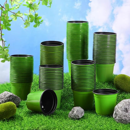 Havawish 150 Pcs 4 Inch Plastic Nursery Pots Seedling Starting Pots with Drainage Holes Thicken Flower Planters Seed Starting Indoor Outdoor for Seedling Cutting Transplanting(Green)