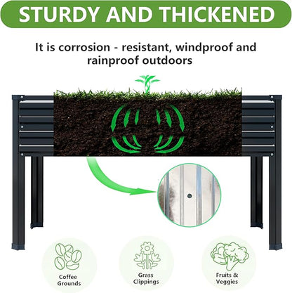 48×24×30in Galvanized Raised Garden Bed,Metal Elevated Planter Box with Legs for Patio,Balcony,Backyard,300lb Capacity,Black