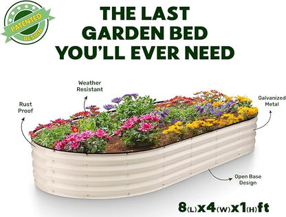 Plant & Plot Galvanized Raised Garden Beds Outdoor // 8×4×1 ft Planter Raised Beds for Gardening, Vegetables, Flowers // Large Metal Garden Box // Patented Tool-Free Design (White)