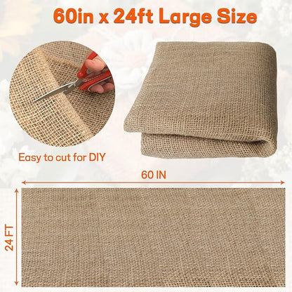 Burlap Fabrics Roll Natural Jute Burlap Garden Tree Wrap Outdoor Weed Barrier DIY Fall Halloween Craft Winter Frost Plant Landscape Blankets Cloth for Plant Gardening Shrubs (60in*24ft)