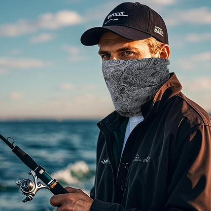 Bilymate Grey Paisley Cooling Neck Gaiter - UPF 50+ Sun Protection, Breathable Mesh, Seamless Tube Bandana Headwear for Men & Women - Multi-Functional Headband