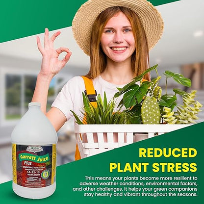Medina Garrett Juice Plus -Liquid Plant Food & Fertilizer for Houseplants, Lawn, & Garden | Foliar Solution & Growth Enhancer, Ideal for Potted & Patio Plants | Nitrogen-Rich Liquid Fertilizer - 1 Gal