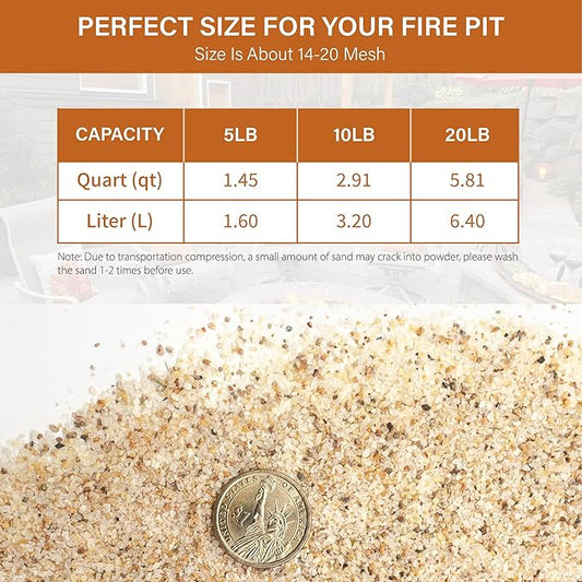 NUPICK 14-20 Mesh Silica Sand for Fire Pit, 10lb Coarse Sand for Fireplaces, Decorative Sand for Gas or Propane, Heatproof Base Layer Under Fire Glass, Lava Rocks, Wood, Garden, Vase Filler, Aquarium
