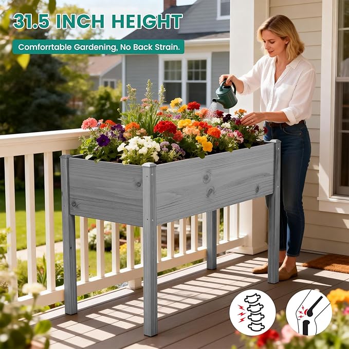 DoCred Raised Garden Bed, 45.7" x 22.8" x 31.5" Large Elevated Wooden Horticulture Planter Box with Wood Legs Standing Growing Bed Planter for Gardening, Balcony, Backyard, Patio