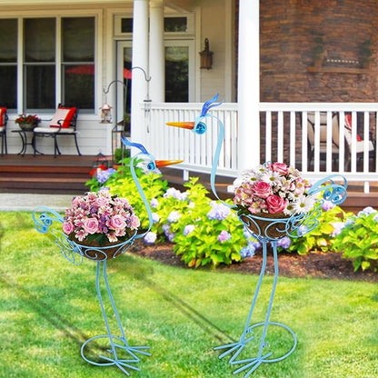 J-Fly 2 Sets Pelican Metal Flowers Plant Holders Stand with Coconut Pots, Plants Stand Indoor Flower Pots Outdoor, Room Home Living Room Front Outdoor Patio Decor, Gardening Valentine Decoration Gifts