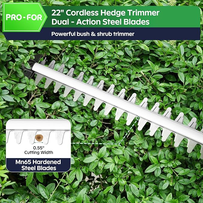 Cordless Hedge Trimmer with Battery and Charger, 20V Bush Trimmer, 22" Dual-Action Blade, 3000SPM Electric Shrub Trimmer, 0.55" Cutting, Lightweight Battery Powered for Garden & Yard