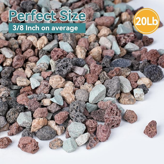 20lbs Mix Horticultural Lava Rocks for Plants, 3/8 Inch Potting Soil Amendment for Succulents, Cacti, Bonsai, Decorative Gravel Plant Drainage Volcanic for Terrarium, Top Dressing