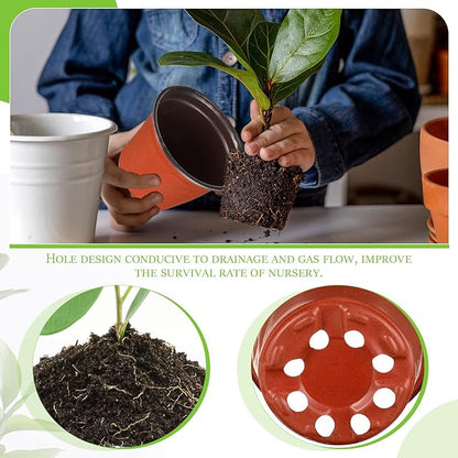 Nuanchu 600 Pcs 4 Inch Plant Nursery Pots, Small Seed Starting Pots, Seedling Plastic Plant with Drainage Holes, Outdoor Indoor Planting, Brick Red