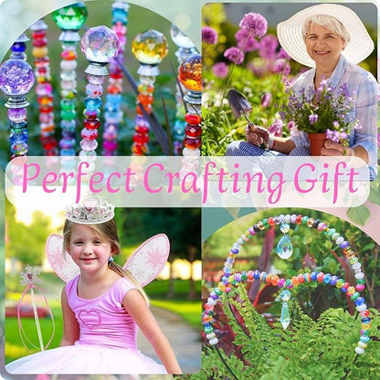 Beaded Garden Stakes Kit Fairy Garden Kit Decorative Garden Stakes with Sun Catcher Kits for Kids, Fairy Wand Kit with Fairy Beads and Suncatcher Beads, Plant Decorations for Pots