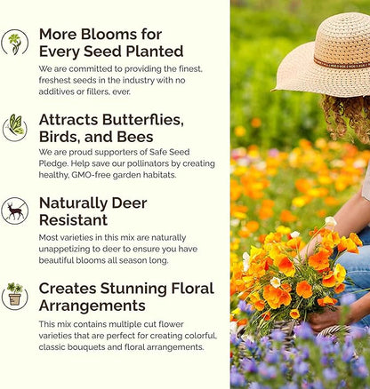 Eden Brothers Nevada Wildflower Mixed Seeds for Planting, 1 lb, 480,000+ Seeds with Yarrow, Cosmos | Attracts Pollinators, Plant in Spring or Fall, Zones