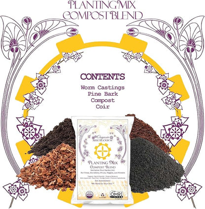 Organic Mechanics Planting Mix Compost Blend, 2 Cu Ft - Revitalizes Garden Soil with Compost, Pine Bark, Coconut Coir, and Worm Castings for Raised Beds, Gardens & More - Peat-Free & Eco-Friendly