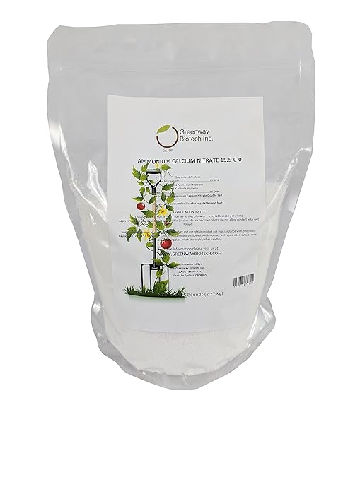 Greenway Biotech, Inc. Calcium Nitrate Solution Grade 15.5-0-0 Fertilizer Contains 15.5% Nitrogen & 19% Calcium for Tomatoes Plants- Water Soluble Hydroponics Fertilizers for Vegetables- 5 Pounds