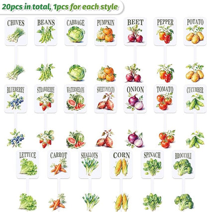 AnyDesign 20Pcs Acrylic Vegetable Plant Label Signs Garden Markers 20 Styles Vintage Vegetable Fruit Waterproof Potted Plant Stake Tags with Names for Nursery Indoor Outdoor Garden Decor