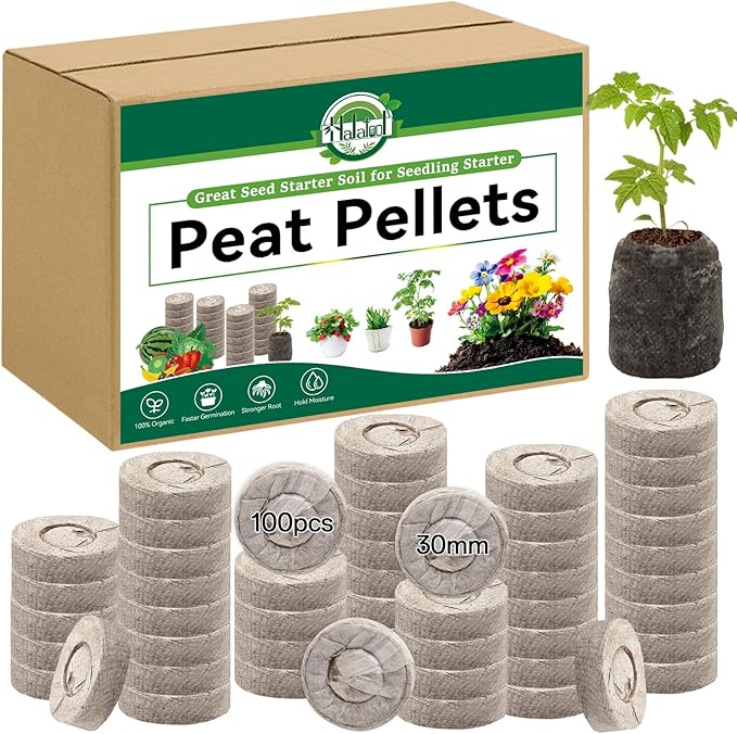 Halatool 100 Pcs 30mm Peat Pellets Block Potting Soil for Seedlings, Compressed Garden Soil Seed Starter Nutrient Peat Pods for Starting Seeds, Planting Flowers, Vegetables, Herbs