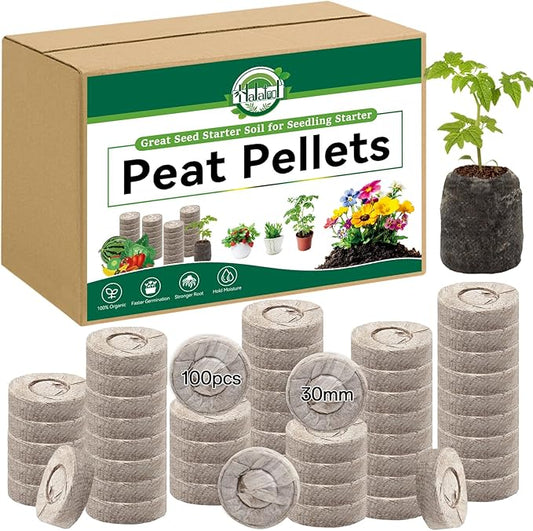 Halatool 100 Pcs 30mm Peat Pellets Block Potting Soil for Seedlings, Compressed Garden Soil Seed Starter Nutrient Peat Pods for Starting Seeds, Planting Flowers, Vegetables, Herbs