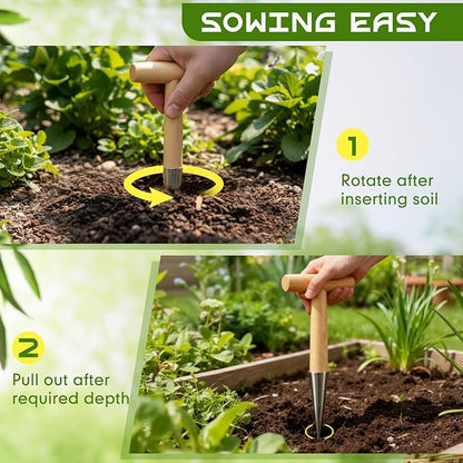 Jerify 3 Pack Hand Dibber Garden Tool 5 Inches Seed Planter with Wood Handle Hole Digger Tool Seed Dispenser for Planting Small Seeds Seedlings Sowing Seeds Transplanting Plants Planting Bulbs