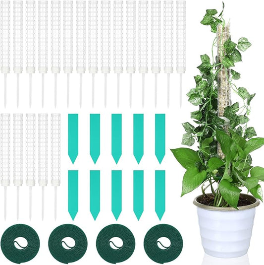 20 Pcs 15 Inch Plastic Moss Pole for Plants Monstera Moss Totem Pole Stick Plastic Monstera Plant Support 10 Pcs Plant Labels 4 Pcs 6.56 Ft Green Plant Ties Gardening Tape for Climbing Plants Creepers