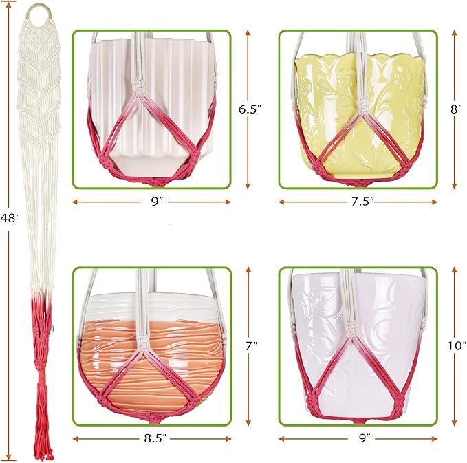 LIVALAYA Macrame Plant Hangers Wall Planter - Red Ombre 48 Inch, for Indoor or Outdoor, 100% Cotton Rope Hanging Plant Holder with Tassel for Flower Pots and Succulents - Modern Boho Home Décor